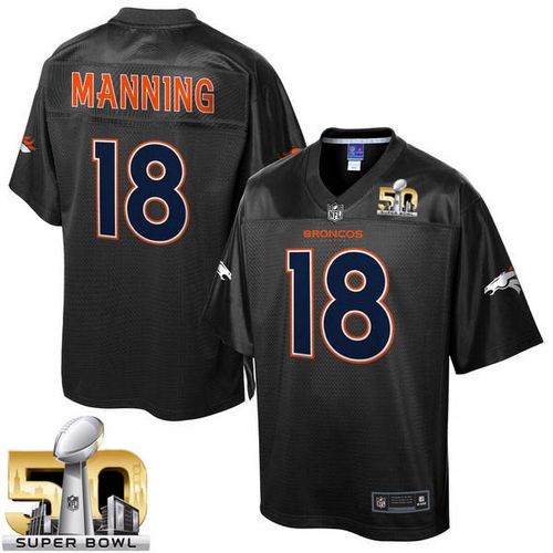 Nike Broncos #18 Peyton Manning Black Super Bowl 50 Men's NFL Pro Line Black Reverse Fashion Game Jersey - Click Image to Close